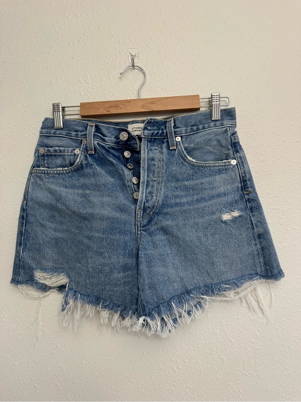 Citizens Of Humanity Frieda Light Blue Frayed Hem Denim Shorts